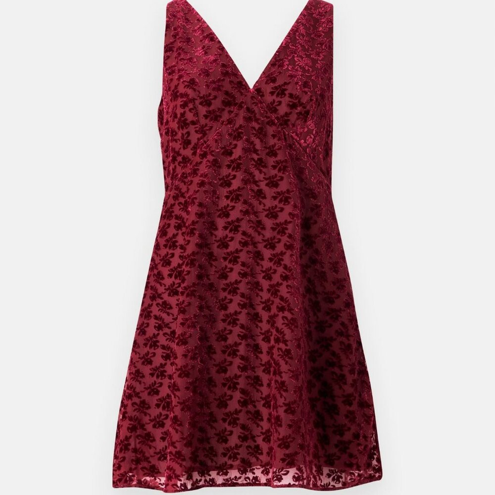 NWT GAP Velvet Floral Mini Dress Size Small In Red Floral Print